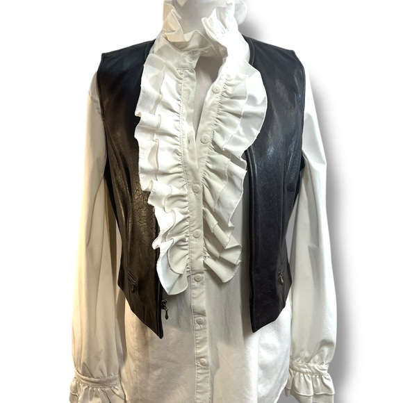 LAUNDRY BY SHELLI SEGAL Genuine Lamb Skin Leather Zip front Vest in brown SZ 6 - Picture 5 of 16